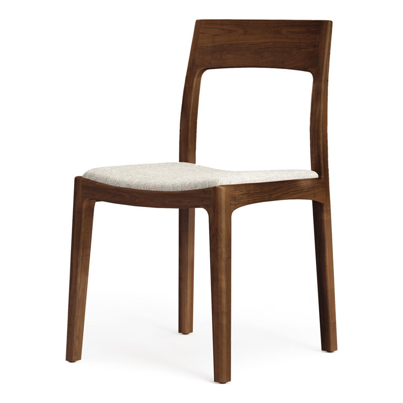 Lisse Upholstered Dining Chair, Natural Walnut, Ebony Leather