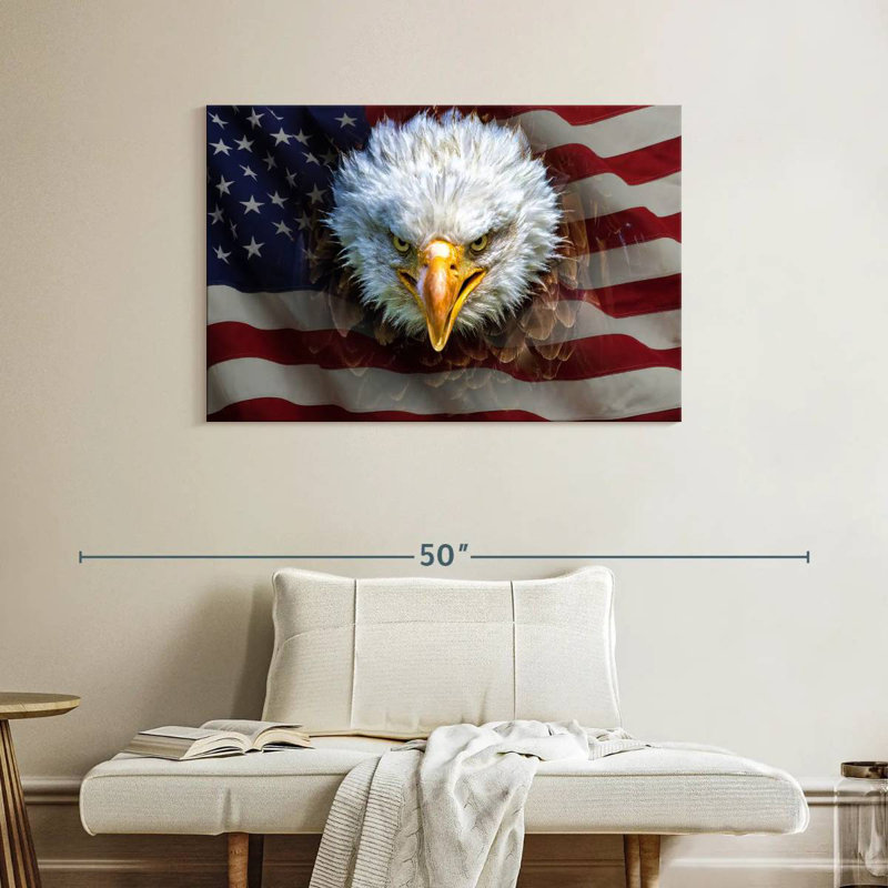 Bald Eagle On US Flag, 26" H x 39" W