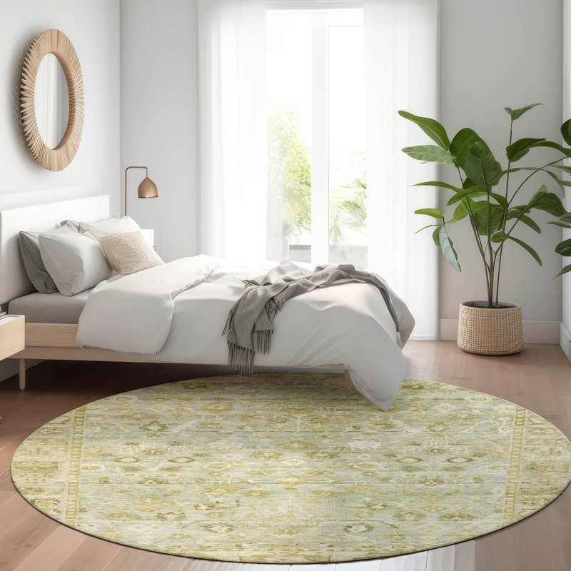Machine Washable Indoor/Outdoor Xhevrie Sage Rug, Round 8'