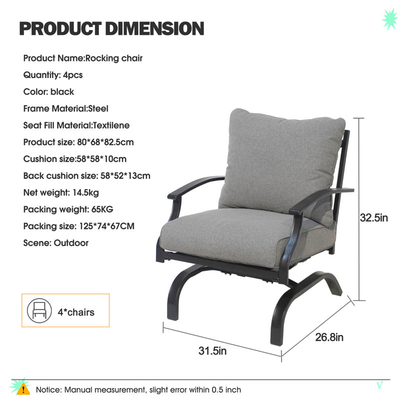 Chaise de patio en acier avec coussins Vimlesh