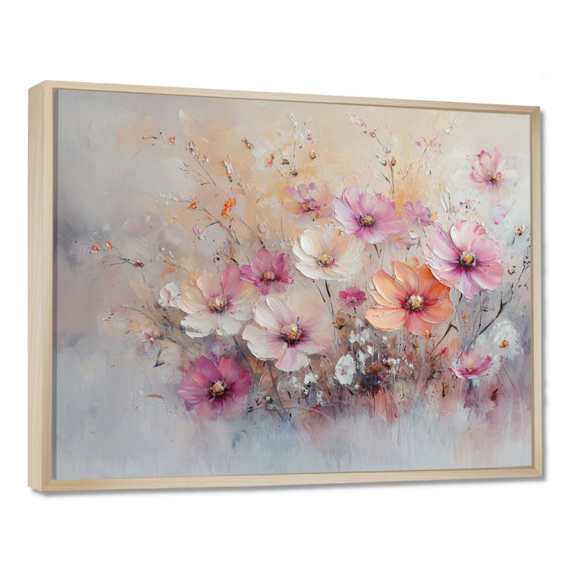 «Ingiberg Sunset» aux couleurs roses pastel, fleurs sauvages, H 12 po x l 20 po, Impression encadrée flottante, Crème