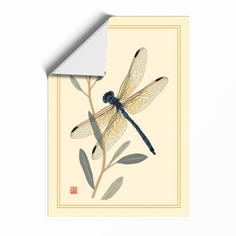 Dragonfly and Seedpod Japandi - Framed Print, Unframed, A2 - 59.4 x 42.0 cm