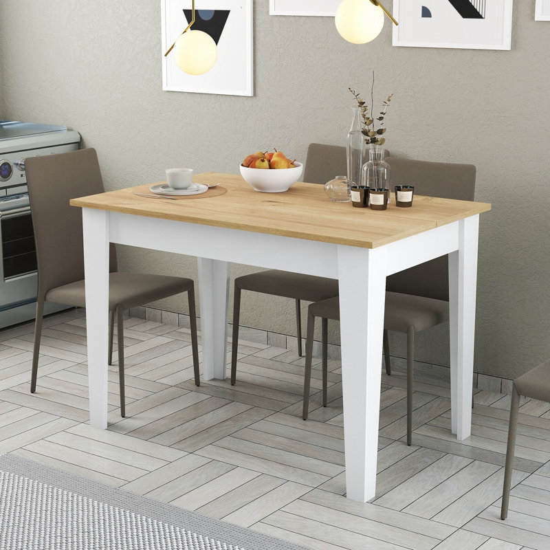 Kishma Scandinavian Style Kitchen Table, White & Oak, 43.3 x 29.5 x 28.7 inches | 100% Melamine Coated Particle Board, 0.7 inches Thick | Sturdy Melamine Coated Chipboard Legs | Perfect for Modern Dining & Stylish Interiors