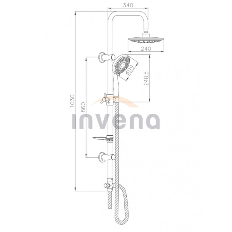 Exposed Mixer Shower with Handheld Shower Head and Fixed Shower Head
