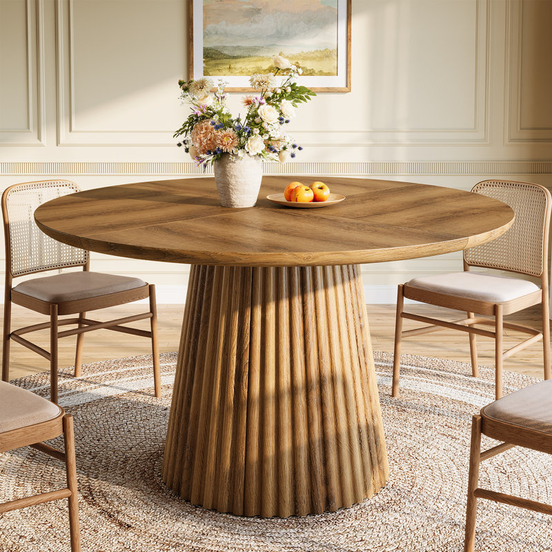 Table de salle à manger ronde 47 "pour 4-6 personnes, table de cuisine en bois de ferme avec base en métal, Brown