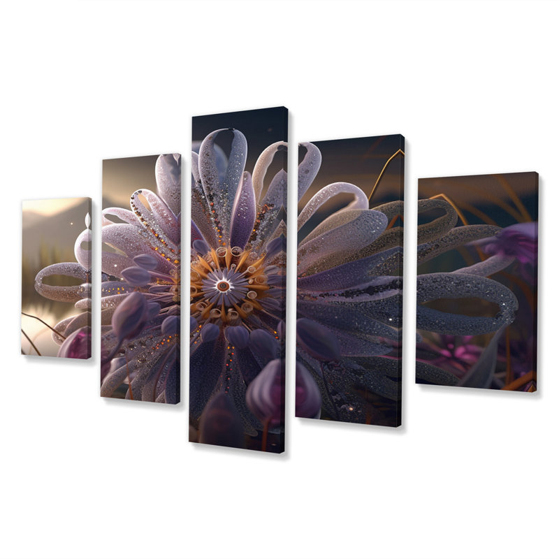 Magie blanche magnolia à l'aube I - Art mural sur toile fleurs - 5 panneaux