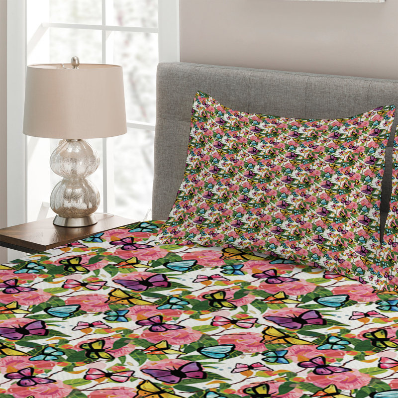 Polyester Floral Coverlet, King Bedspread + 2 Shams