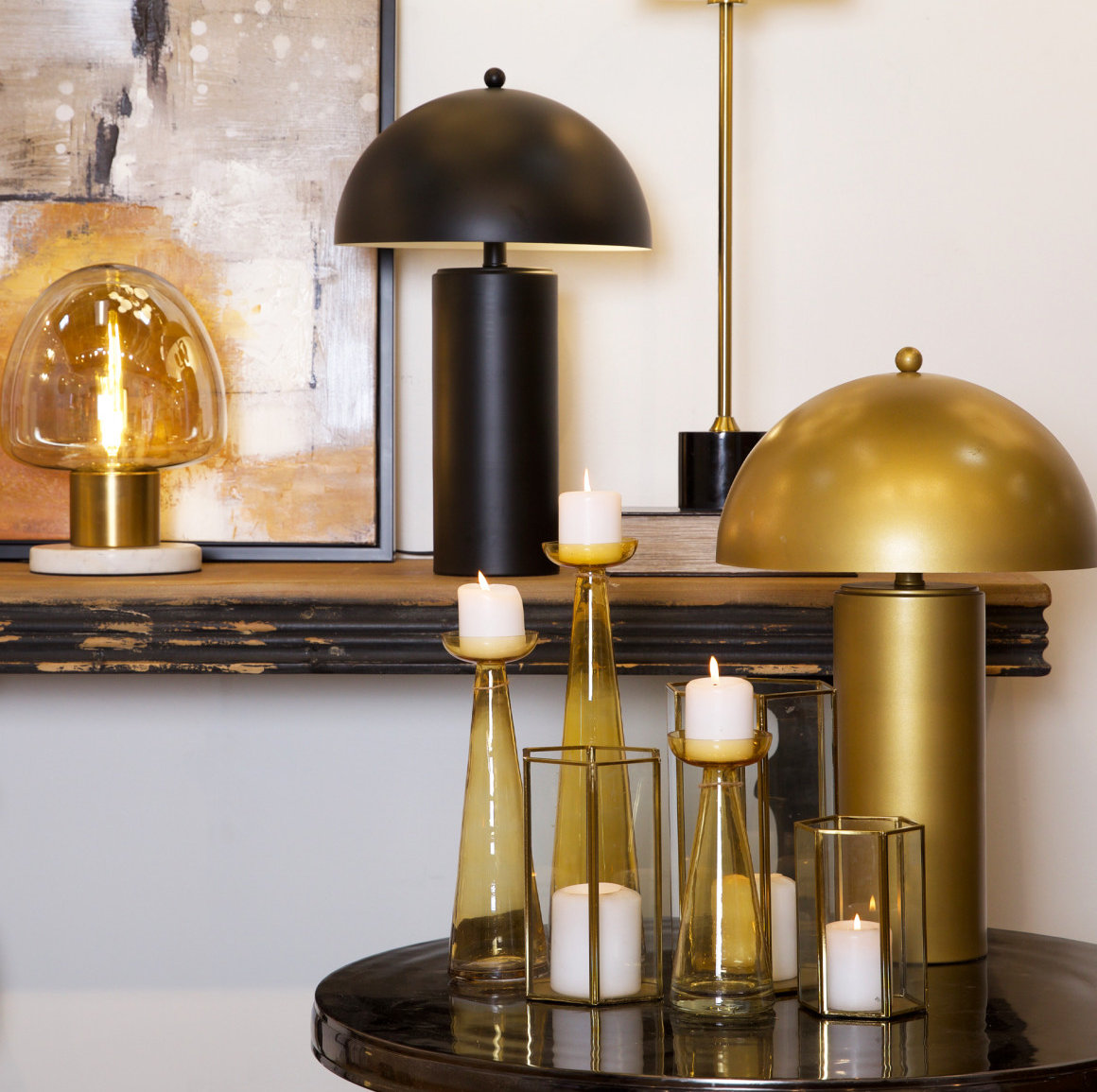 3-Piece Glass Candlestick Set, Gold