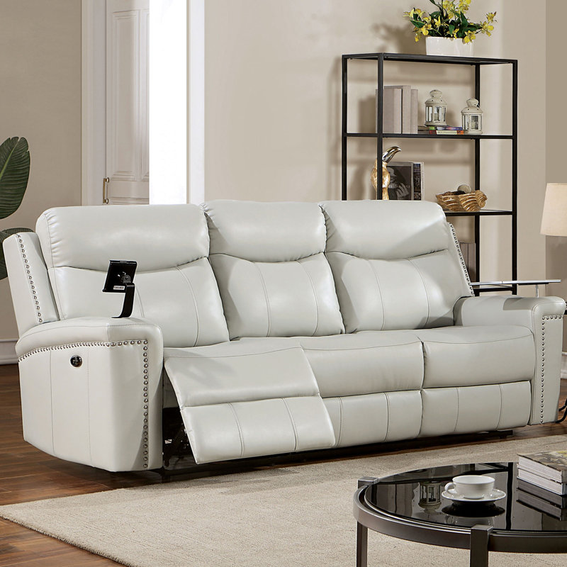 87.7" W Transitional Power Sofa, Light Gray