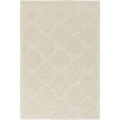 Tapis géométrique beige en laine fabriqué à la main Romina
