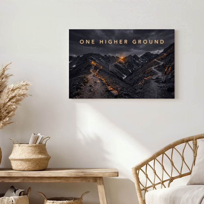 «Winding Mountain Paths with Glowing Lights and Dark Clouds», art mural, 16"H x 24"W