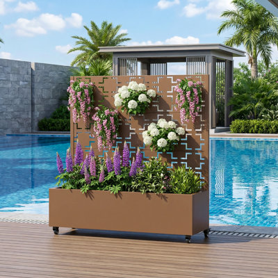 Metal Planter Box with Trellis with Wheels
