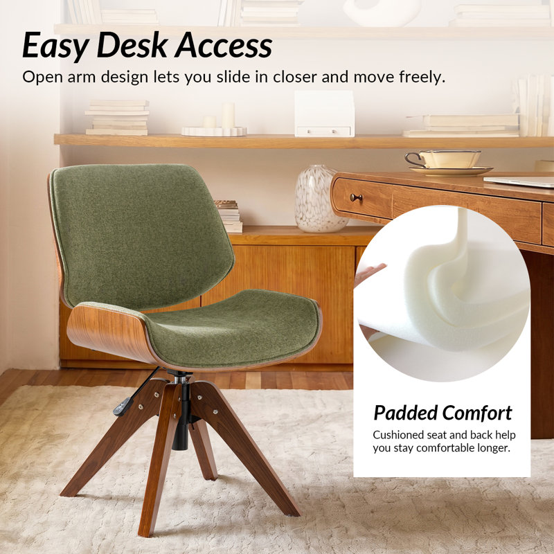 Oswina Modern Swivel Office Chair with Bentwood Design, Moss Fabric