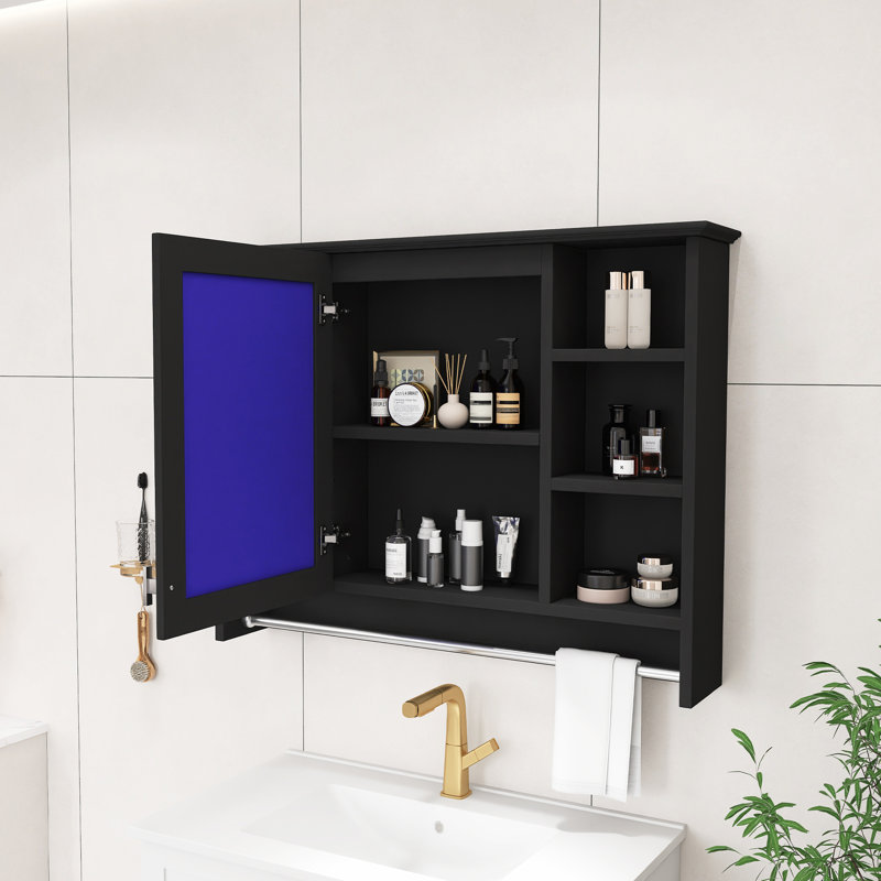 Armoire à pharmacie murale noire 36 po, armoire de toilette 3 en 1 avec tablette réglable et porte à fermeture en douceur, miroir haute définition