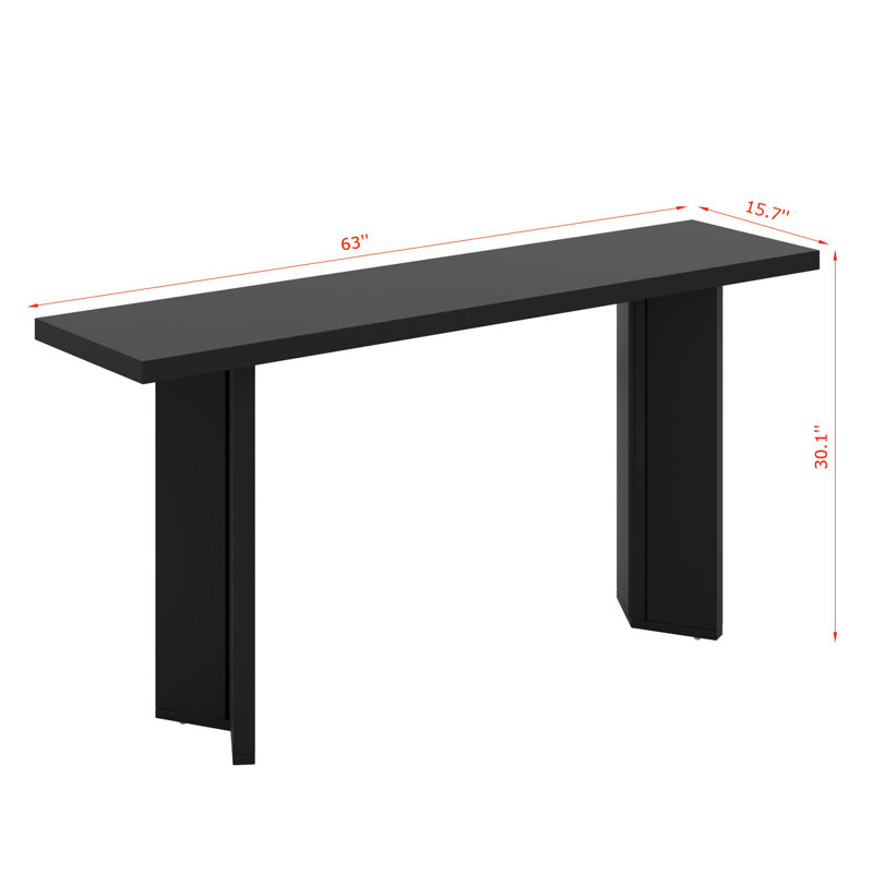 Élégante console avec placage de pin et pieds géométriques, Noir