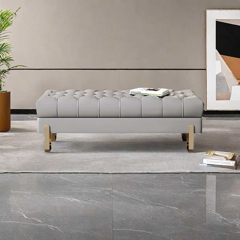Banc rembourré en cuir, H 16,14 po x l 59,05 po x P 19,68 po