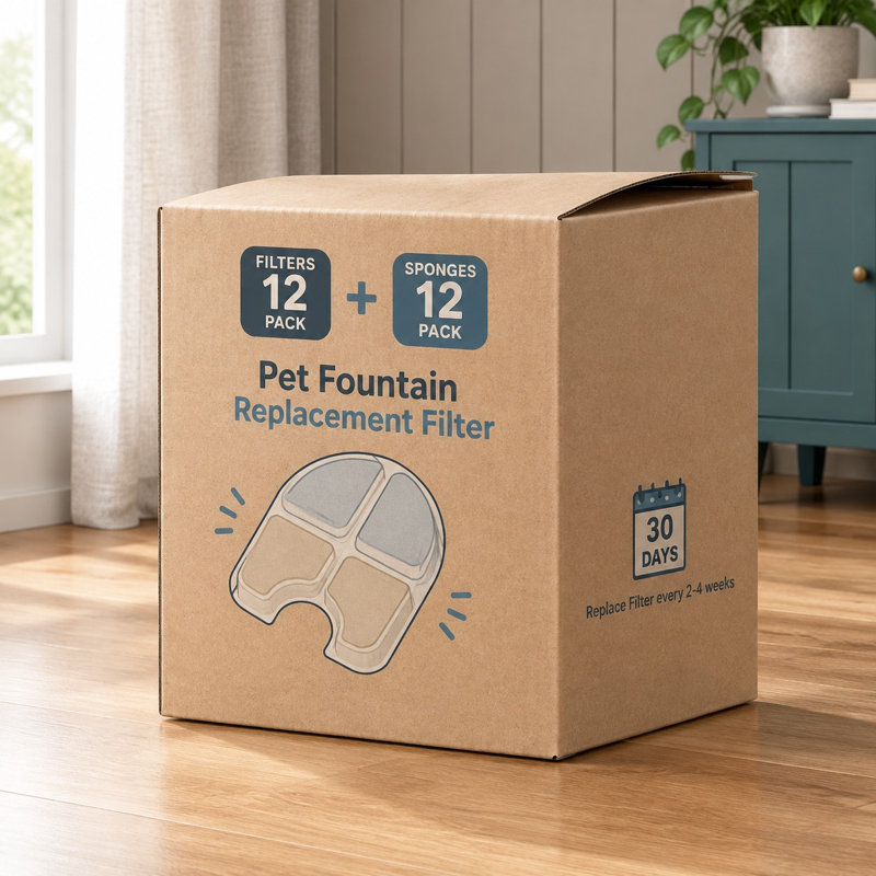12-Pack Dog Fountain Filter Set for compatible 3Gal/12L dispensers, featuring 4-layer filtration and 12 pump filters.
