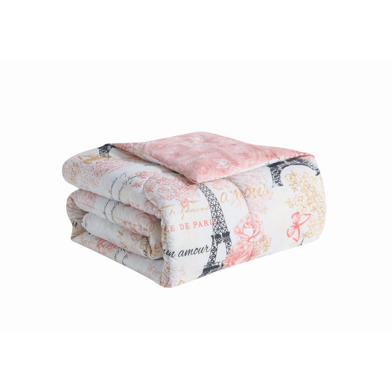 Amour French Polyester Toile Comforter, Pink, King Comforter + 7 Additional Pieces