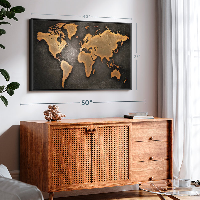 "Art mural carte du monde en cuivre", H 27 po x l 40 po