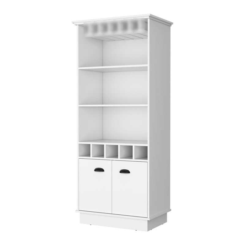 Armoire de rangement moderne blanche avec look élégant - 3 tablettes, 5 bouteilles, présentoir de verrerie