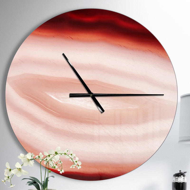 Agate avec calcédoine et cristal géologique - horloge murale moderne, Moyen, Crème / Orange / Marron