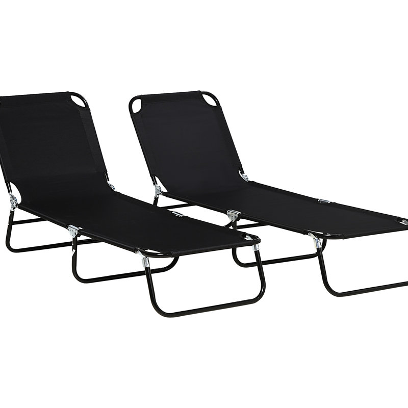 2 chaises longues de plage pour le bronzage, dossier inclinable à 5 niveaux, pliant, cour à cadre en acier, patio, chaises de plage pliantes noires, inclinable, méridienne