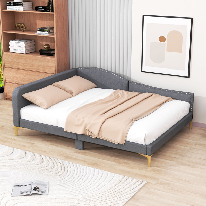 Ceryis Linen Upholstered Daybed with Armrest, Gray, Full