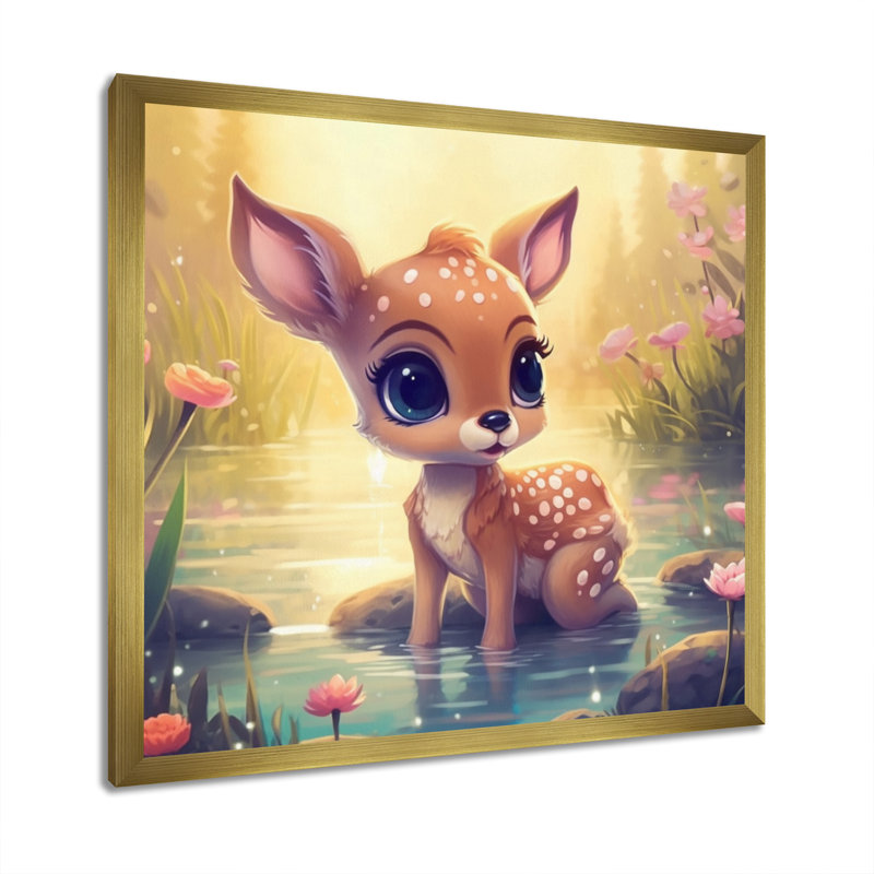 Mignon bébé cerf I - impression, Encadrement doré, H 30 po x l 30 po x P 1 po