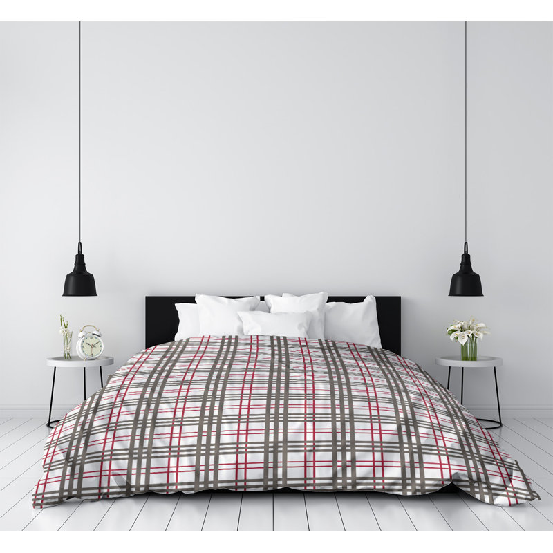 Housse de couette simple de luxe Tampa Bay, Blanc / rouge / étain, Housse de couette pour lit simple, Polyester brossé