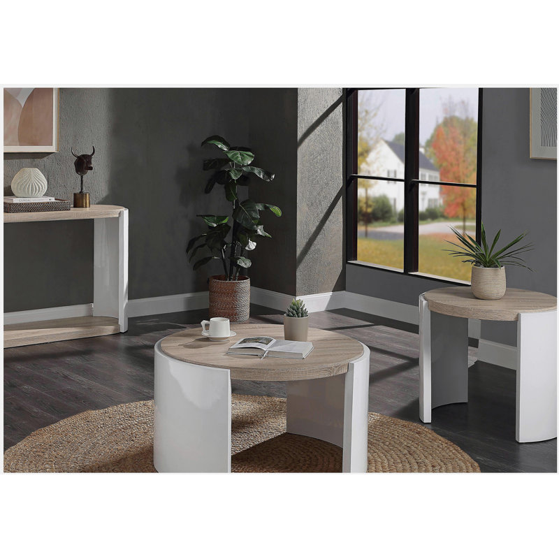 Table basse à 1 tiroir en chêne et blanc ultrabrillant