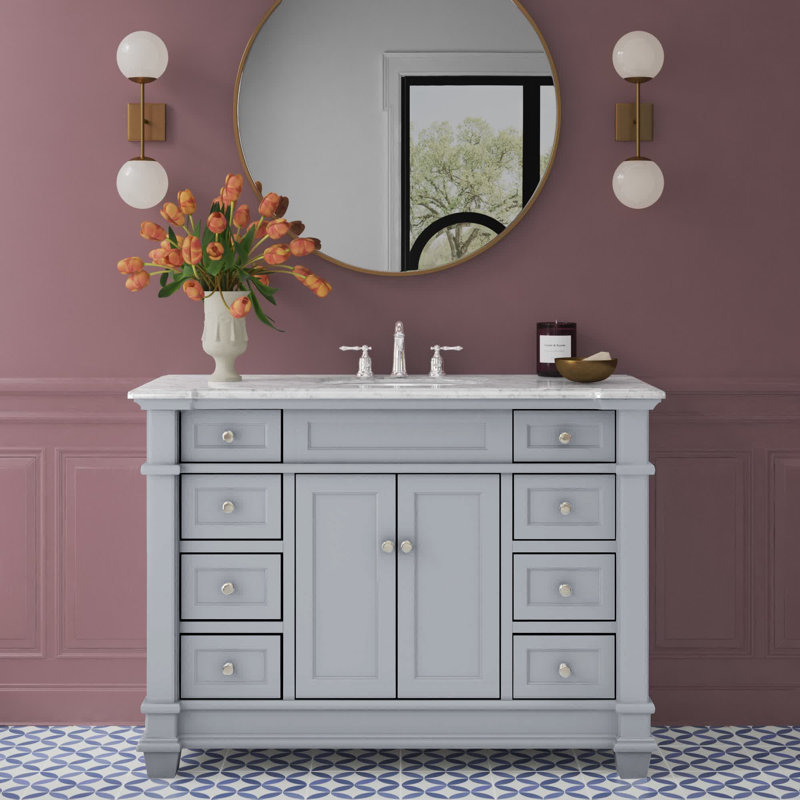 Lydie 48'' Single Bathroom Vanity with Marble Top, Gray