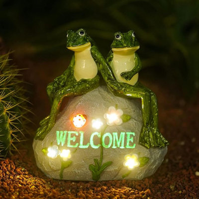 Solar Garden Outdoor Statues Frog With Succulent And 7 LED Lights - Lawn Decor For Patio, Balcony, Yard Ornament - Unique Housewarming Gifts