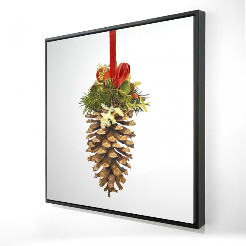 Christmas Pine Cone Canvas - Rustic Trees Framed Home Decor, 25.25" H x 25.25" W
