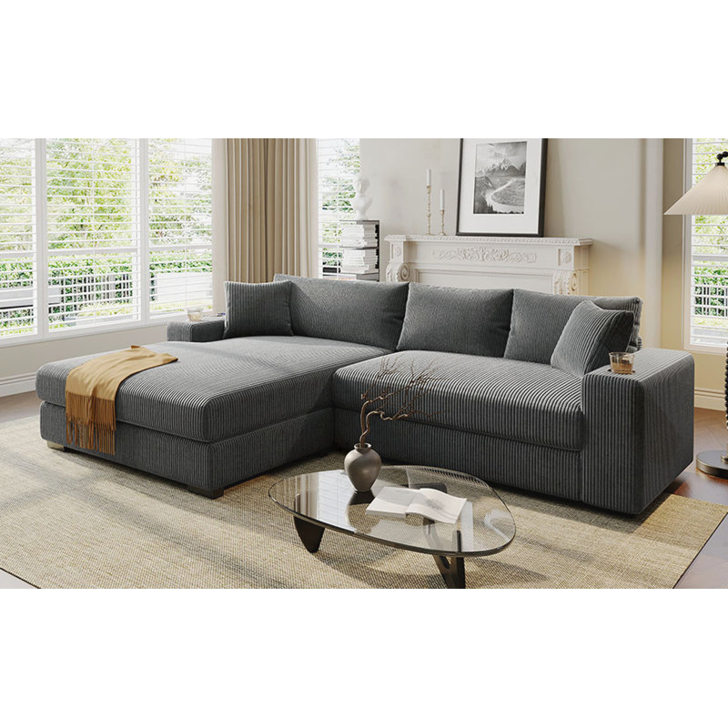 Grand canapé modulaire avec coussins épais, Gris