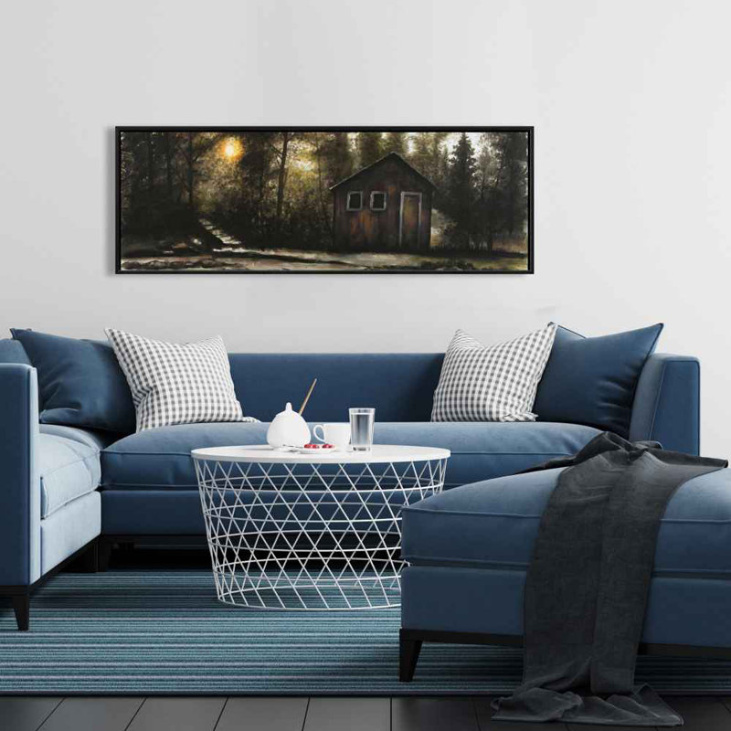 Chalet dans la forêt | Toile rustique encadrée pour décor de caverne d'homme, H 49,25 po x l 17,25 po