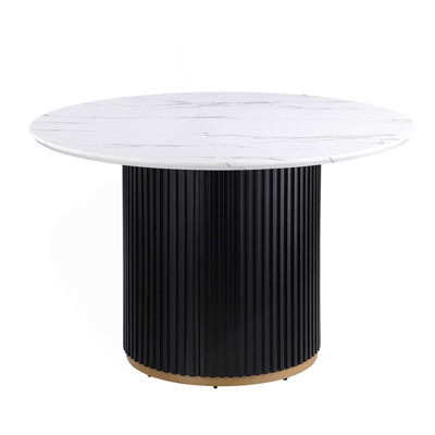 Table de salle à manger de 46 pouces en faux marbre, base en métal noir Wave avec décoration dorée - peut accueillir 4 personnes pour la cuisine et la salle à manger