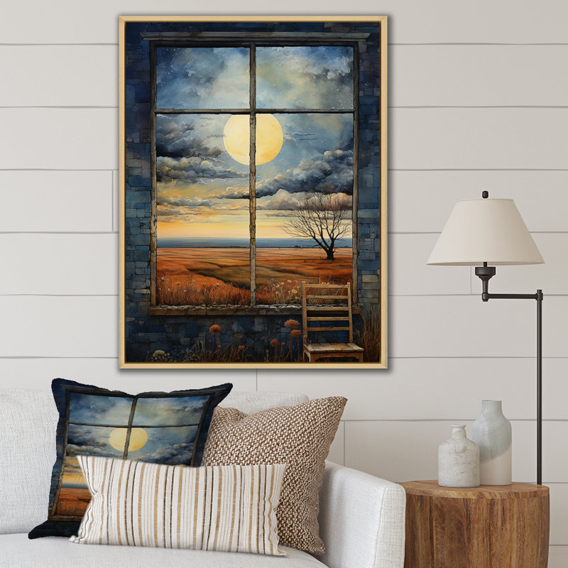 Meadow Horizon Farmhouse Windows I - Art mural de fenêtres de ferme, Cadre flottant brun, H 40 po x l 30 po x P 1,5 po