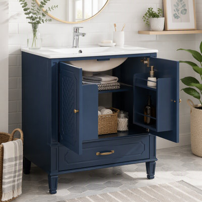 Meuble-lavabo de salle de bain avec lavabo style rétro