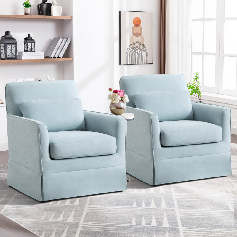 Kandyn 29.9"Wide Modern Comfortable Swivel Barrel Chair With A Pillow, Light Blue