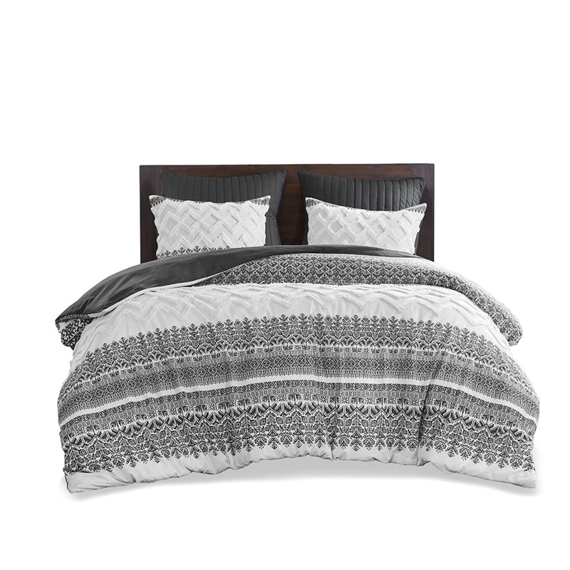 Édredon gris en coton 3 pièces avec un magnifique capitonnage enchanteur en chenille