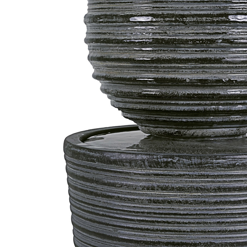 Velistra Tall Striped Concrete Column Fountain With LED Light