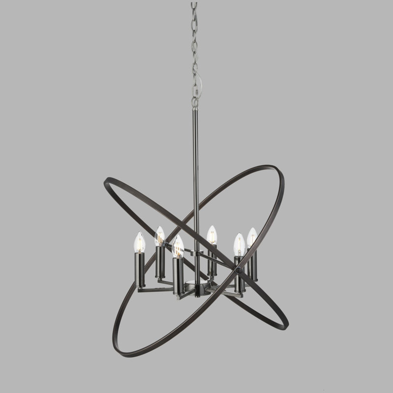 Pauling 6 - Light Candle Style Chandelier, Pewter