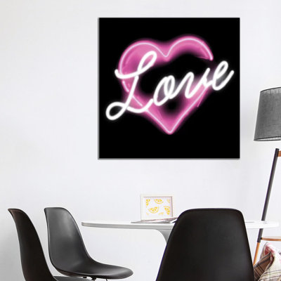 Neon Love Pink On Black by Hailey Carr - Wrapped Canvas Print
