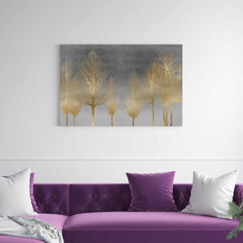 " Gray And Gold Treeline ", 8" H x 12" W, Wrapped Canvas, No Frame