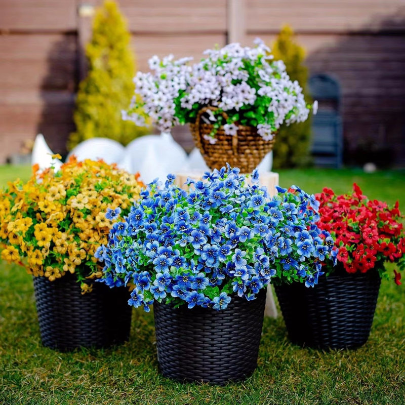 Ensemble de 12 plantes artificielles bleues eucalyptus violet artificiel 13,8 po de long à vapeur UV