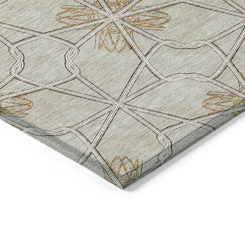 Ivory Geometric Synthetic Indoor/Outdoor Runner Rug 2'3" x 7'6"