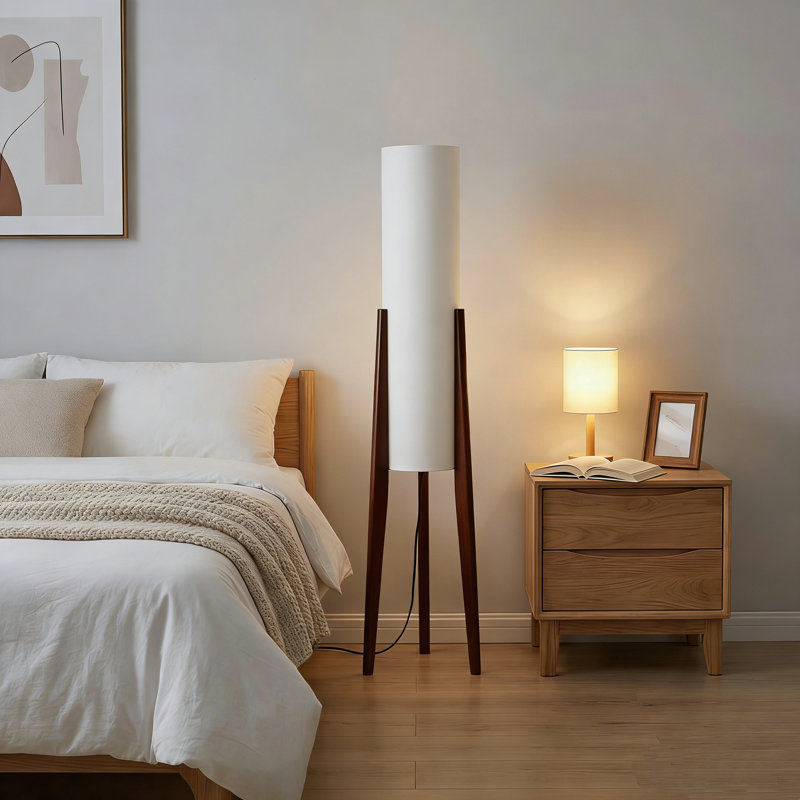 45.87'' Soild Wood Tripod Floor Lamp, Walnut
