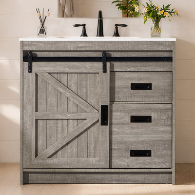 Chiara Farmhouse Single Bathroom Vanity with Acrylic Countertop