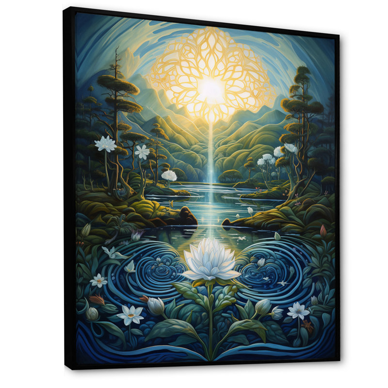 «Flower Awakening Serenity Sunrise» sur toile, H 32 po x l 16 po x P 1 po, Cadre flottant noir