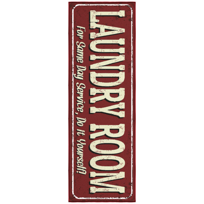 Non-Slip Rubberback Laundry Room Runner Rug, Red